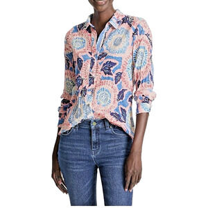 NWT Nic+Zoe Women's Scribble Blooms Cotton Crinkle Shirt - Size XL ($158)